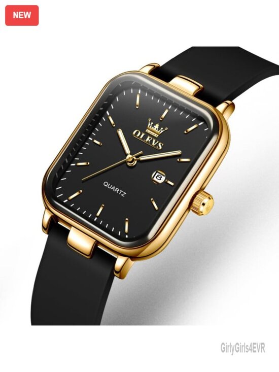 Quartz Square Dial Analog Wristwatch with Silicone Strap Water Resistant